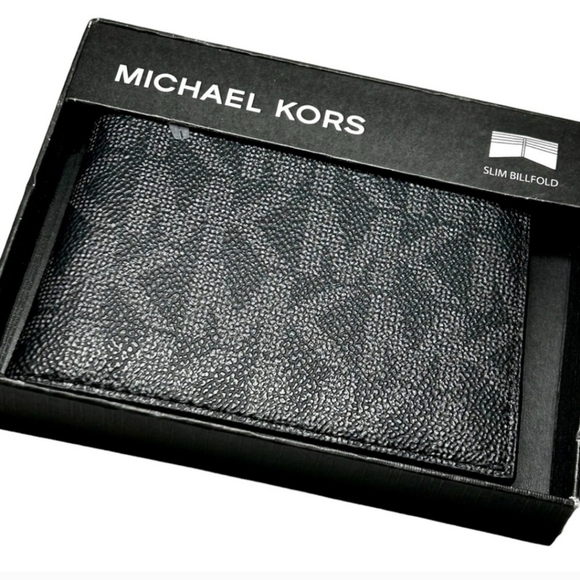 🔹️ Michael Kors🔹️ Men’s Slim Billfold Signature Wallet Black Jet Set Mens ✨️🖤 - Picture 2 of 8